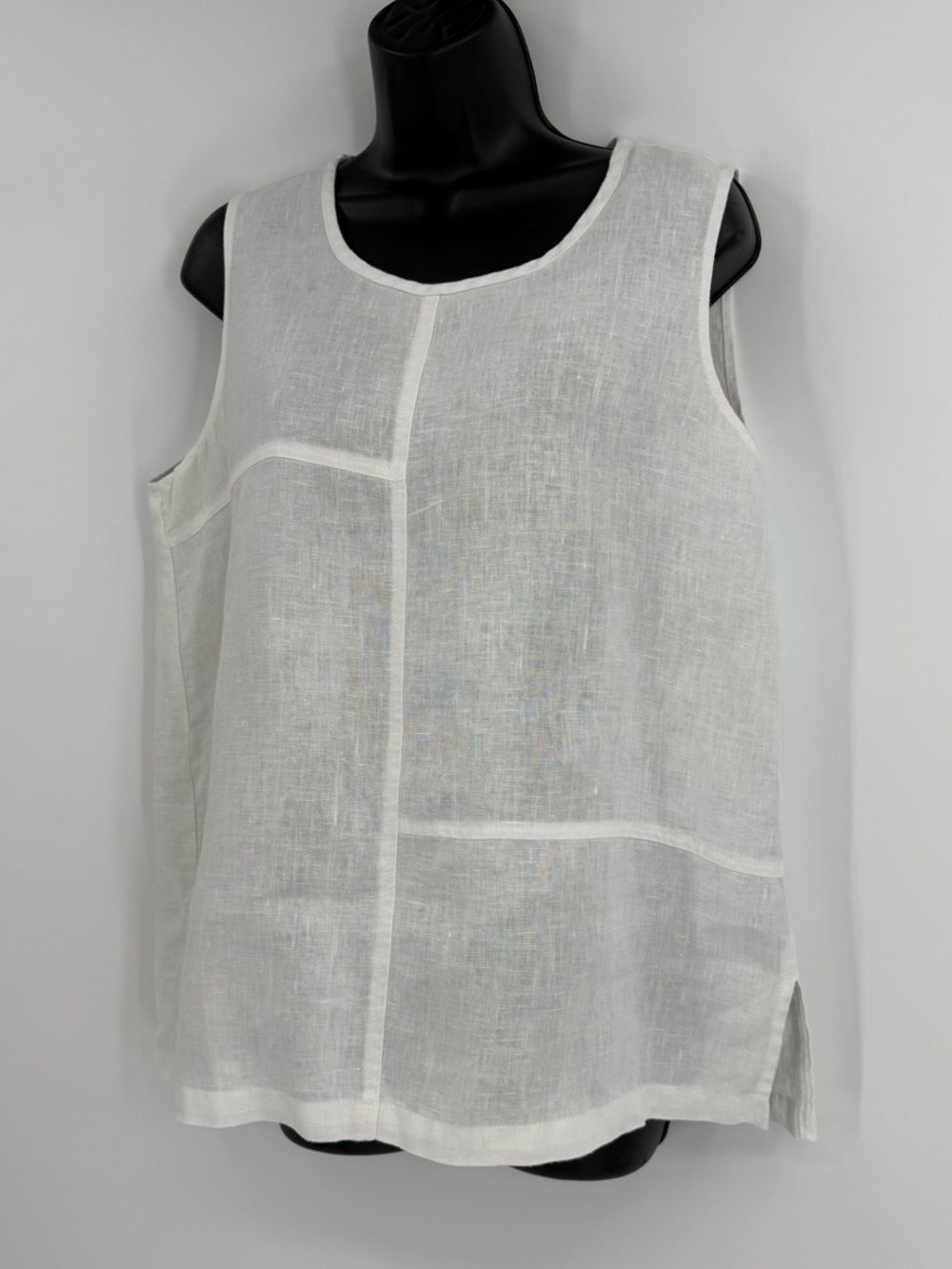 Mosaic USA Linen Patchwork Sleeveless Top | White | Medium